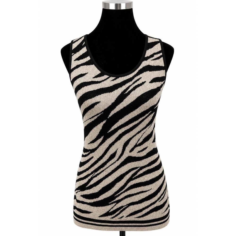 INC International Concepts M Gold Black Metallic Zebra Sweater Tank Top Y2K